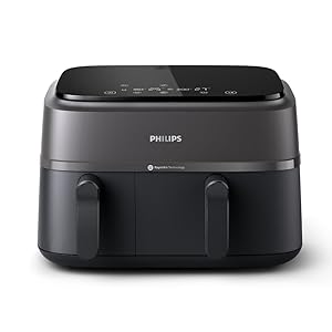 Philips Airfryer DualBasket - Cocina sano, rápido y versátil, 9L de capacidad, pantalla táctil, diseño con 2 cestas (NA350/00)