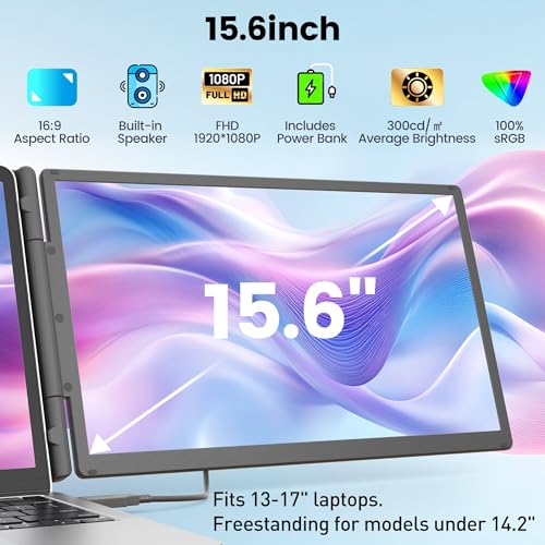 Image of KEFEYA 15.6 inch Laptop Screen Extender, Includes Power Bank, FHD 1080P IPS Triple Laptop Monitor Extender for 13-17 inch Laptops, Plug & Play with HDMI /USB-A /TYPE-C /Hub, Compatible with Windows, Mac, Android