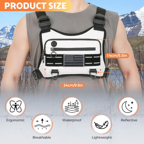 Image of Muserise Sports Chest Bag For Men Women, Water Resistant Lightweight Front Chest Pack, Running Vest Bag With Built-In Phone Holder & Extra Storage For Workouts, Running, Cycling (White)