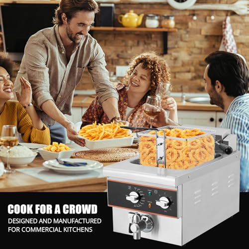 6L Electric Deep Fryer for Home & Restaurant - Oil Drain System, Timer, Rotary Fryer Head, Stainless Steel Design, and Large Capac