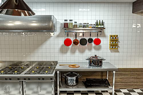 Image of Koolmore Commercial Wall Mounted Pot Rack Organizer Shelf with 5 Removable Storage Hooks for Pots and Pans, Utensils, Kitchen Cooking Accessories, Stainless-Steel Holder (WMPS-1260), 12'' X 60''