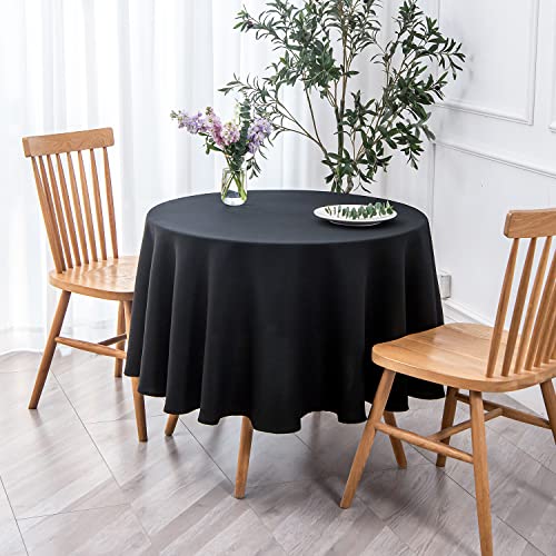 Image of maxmill Round Textured Tablecloth Spill-Proof Wrinkle Free Soft Jacquard Table Cloth for Circular Table Cover, for Dining Room Buffet Banquet Parties Holiday Dinner, 70 Inch Black