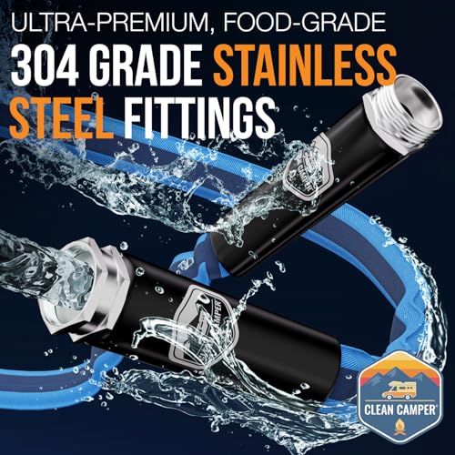 Image of RV Fresh Water Drinking Hose 35' by Clean Camper- Kink Free Design | Non Leaching | Non Toxic | Stainless Steel Fittings | Durable Camping RV Hose