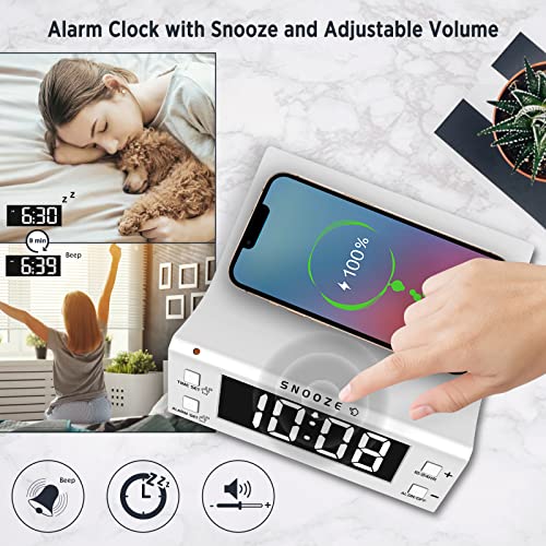 Peakeep Loud Alarm Clock With Wireless Charging And Usb Port, For Heavy Sleepers Adults, Dimmable Easy Set Digital Desk Clock For Bedroom Bedside (White) #TOP5