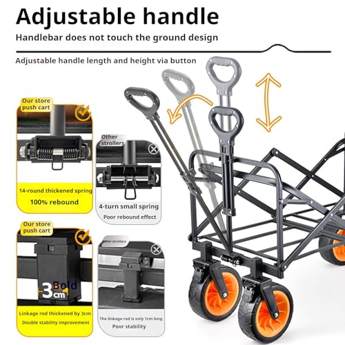 Carrello pieghevole da giardino con ruote per tutti i terreni, per campeggio, shopping e giardinaggio, portatile, multiuso
