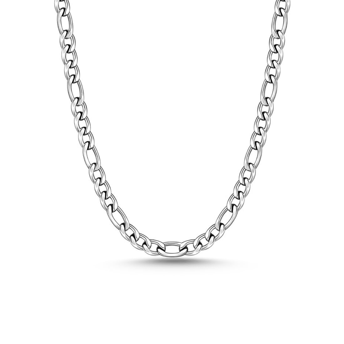 Silver-Tone Stainless Steel Figaro Chain Necklace for Men & Women – Durable & Stylish-image-30