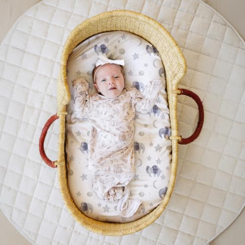 Image of Baby Bassinet Sheets for Boy, Girl (Watercolor Elephants) 2-Pack - Fitted Bedside Bassinet Sheets - Buttery Soft Cotton Blend for Standard Mattress Pad - Compatible with Halo BassiNest