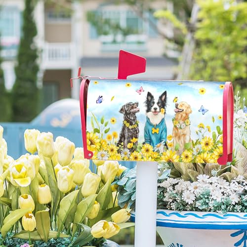 Image of Spring Summer Sunflowers Mailbox Cover Magnetic Large Size 21''x25 Welcome Flowers Butterfly Mailbox Covers Spring Florals Farmhouse Decorative Mailbox Wrap Post Letter Box Cover for Home Outside