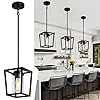 TOULMJ Black Pendant Light for Kitchen Island, 1-Light Farmhouse Industrial Lantern Pendant Light for Hallway Foyer Dinning Room with Clear Glass Shade, Adjustable Height