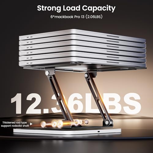 Image of JOYEKY Adjustable Laptop Stand with RGB Lighting,Aluminum Ergonomic Computer Stand with 360 Rotating Base,Foldable & Portable Laptop Riser, Suitable for All 10-16 inch Laptops (Black)