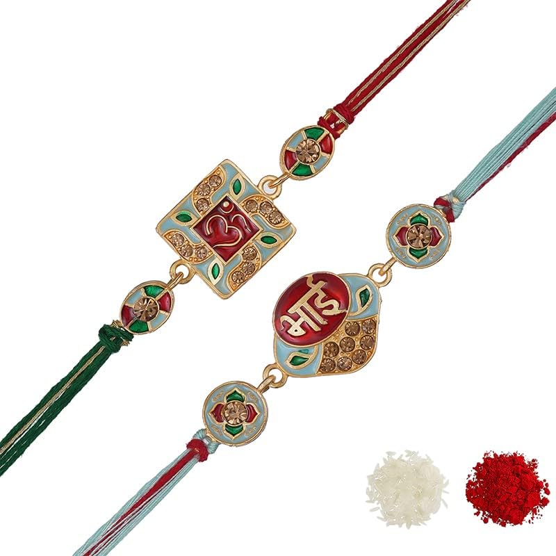 eCraftIndia Multicolor Set of 2 Bhai Word & Om Symbol Designer Rakhis with Roli Chawal Pack - Rakhis for Brothers (B0C6PVG9YP) Amazon Price History, Amazon Price Tracker
