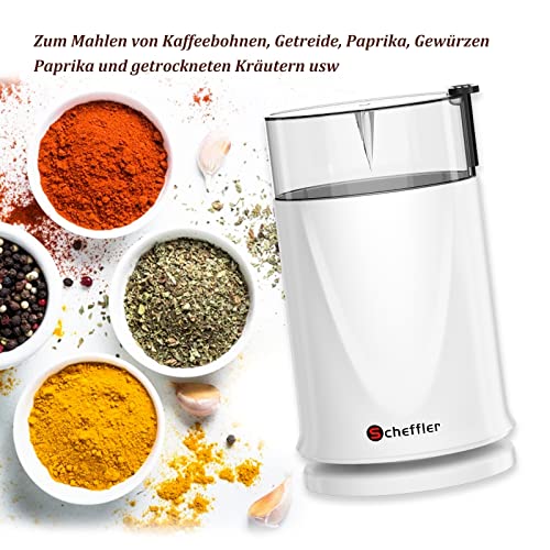 Scheffler Kaffeemühle 200W Elektrische Kaffeemühle für Bohnen, Nüsse und Getreidemühle mit 304 Edelstahlmesser 50g… – Bild 2