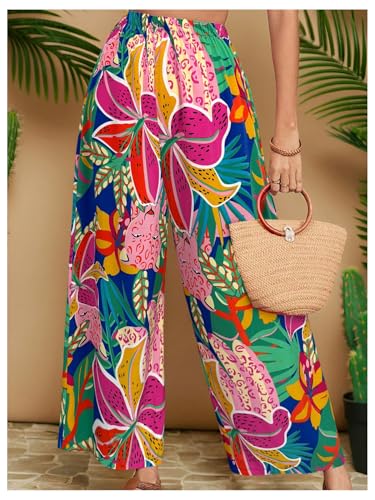 Floerns Women's Plus Size Floral Wide Leg Palazzo Pants Lounge Boho Beach Trousers4