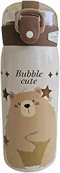 Garrafa Térmica Garrafinha Térmica Infantil Inox Canudo Trava 350 ml - Desenho dinossauro Coelho Carneiro Panda - TYDA (URSO MARROM)