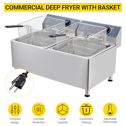 23.2QT Deep fryers, Commercial Deep Fryer 22L Large Dual Tank Electric Countertop Fryer, for Restaurant with 2 Frying Baskets and Lids