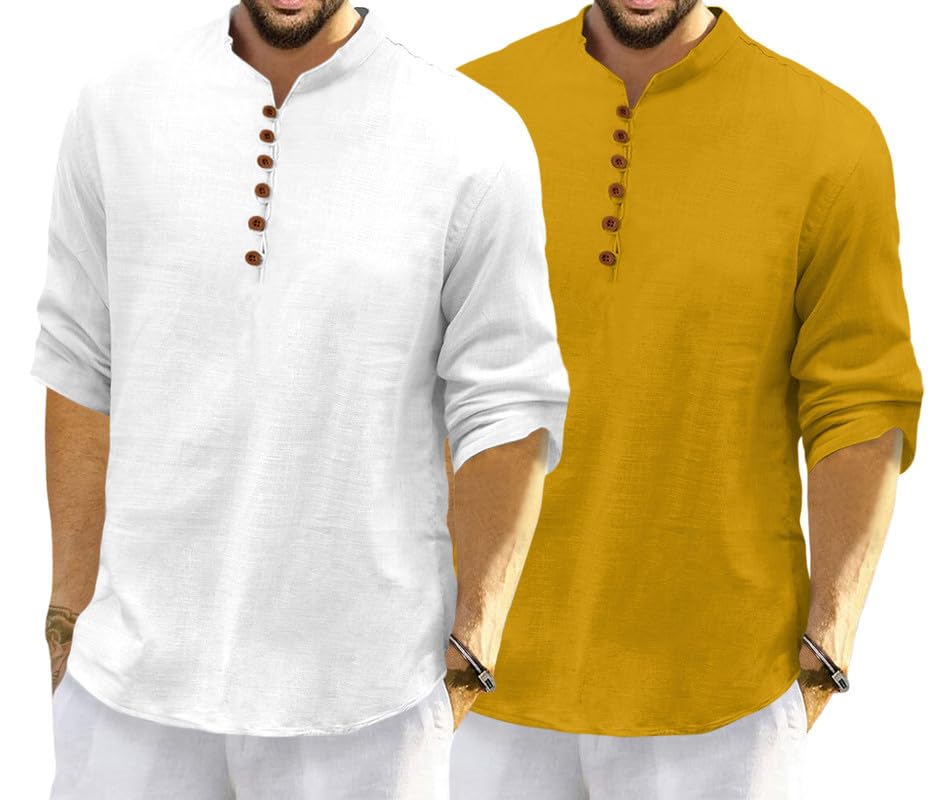 Image of ROYALSCOUT Men's Cotton Polyester Blend Solid Regular Fit Full Sleeve Short Kurta | Ethnic, Lightweight Summer Kurta for Daily & Occasion Use