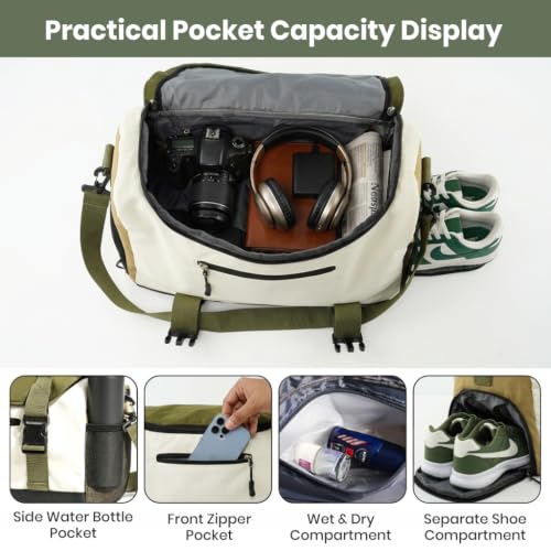 Image of PALAY Gym Bag with Shoe Compartment Green Waterproof Nylon Travel Duffels | large capacity, removable strap, trolley case strap, dry-wet pockets, portable for sports, weekend, vacation
