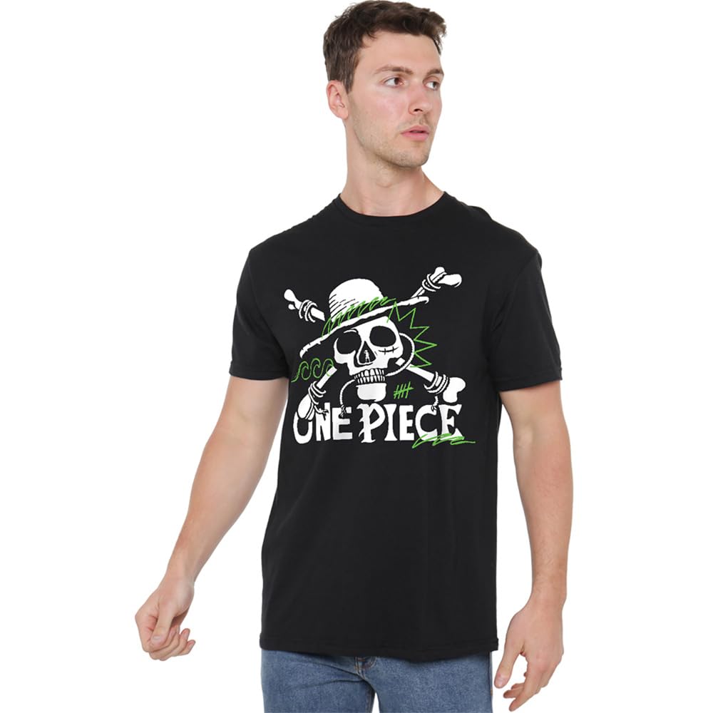 One Piece Green Doodle Jolly Roger Logo Unisex T-Shirt, Black, XX-Large