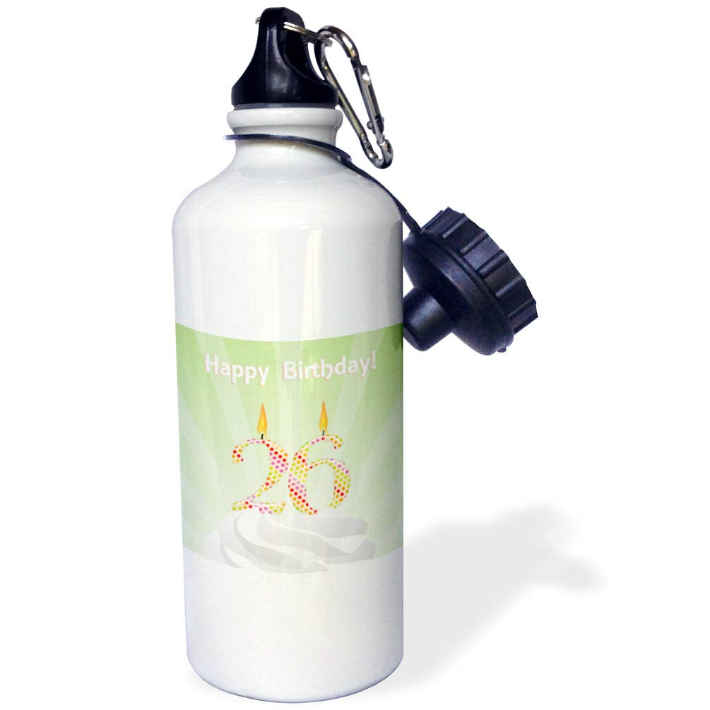 3dRose Number 26 Candle with Colorful Dots on Top of Whipped Icing Happy Birthday-Sports Water Bottle 21oz 21