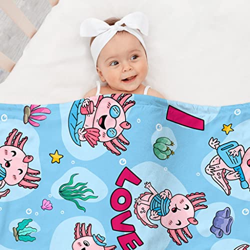 Huglazy Cute Axolotl Throw Blanket, Plush Sherpa Fleece Blanket Throws For Couch, Funny Birthday Gifts Adorable Mexican Axolotl Toddler Throw Blankets For Daycare Kids Girls Boys Blankets Blue #TOP2