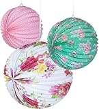 Talking Tables Tea Party Decorations Floral Paper Lantern Plates Vintage Party for Birthdays, Bridal shower, Baby shower, 3 Sizes, Pack of 3