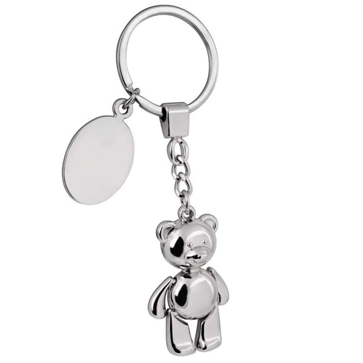 Edler Schlüsselanhänger Bär beweglich mit Gravurplatte – Versilbert – Premium Silver Plated Geschenkidee, 11x3 cm