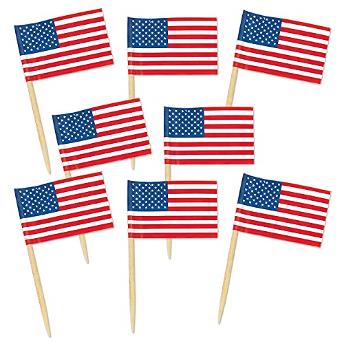 Beistle United States Of America Flag Food Picks 50 Piece Patriotic Party Supplies USA 4th Of July Decorations Labor Day Tableware, Red/White/Blue, 2.5