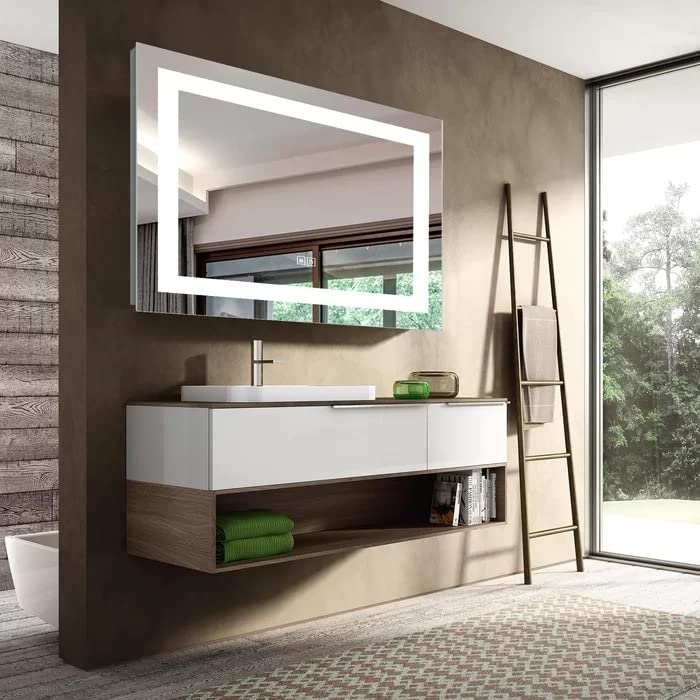 Image of LED Bathroom Mirror with Front Light | 3 Color Modes, Dimmable, Defogger & Memory Function | Modern Vanity Wall Mirror (76X106 CM)