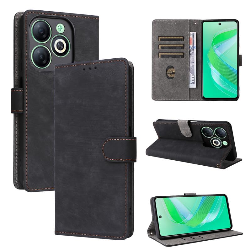 JENKEM Compatible with Infinix Smart 8 Case Cover - Premium PU Leather Flip Case with Retro Design, Multiple Card Slots, for Smart 8 Cover Leather PU Cover