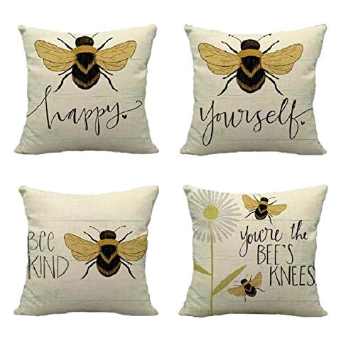 LucaSng Funda de cojín con diseño de abeja amarilla para decoración del hogar, 4 piezas Cover