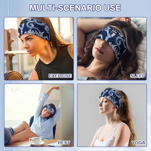 Flintronic opaska do spania, opaska bluetooth, opaska bluetooth do spania z redukcją hałasu, do sportu, podróży, dla osób śpiących na boku (w kolorze granatowym)