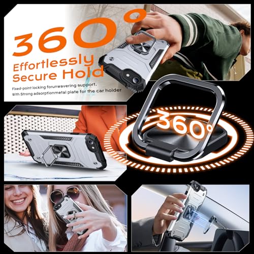 Image of Anqrp Heavy Duty Case for iPhone 17e /16e Case with Enhanced Ring Holder Grip Stand, Military Grade Shockproof Rugged Drop Protective Silicone Hard Slim iPhone 17e /16e Phone Case Cover,Silver