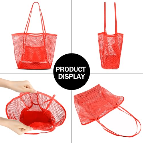 Image of VOROLO Mesh Tote Beach Bag,Women Fairycore Hobo Bag,Shoulder Bag,Soft Summer Casual Crochet Bags