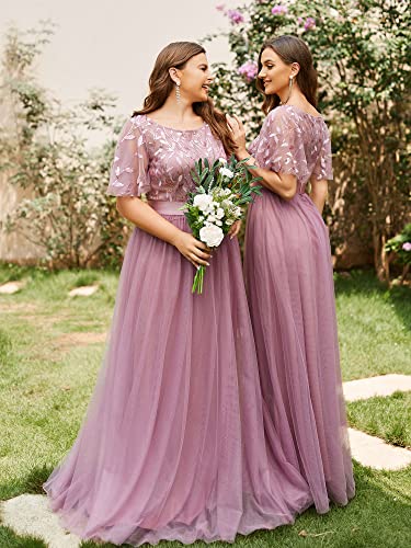 Image of Ever-Pretty Sequin Formal Prom Dresses for Women Ruffle Sleeves Empire Waist A-Line Long Mother of Bride Dress 00904