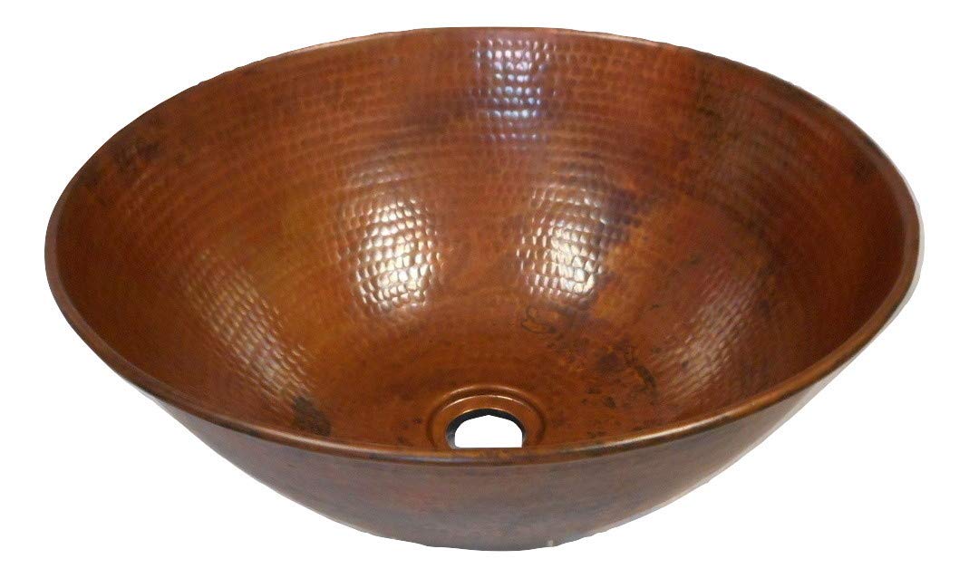 SimplyCopper 14" Round Natural Patina Copper Vessel Bathroom Sink - 18 Gauge Copper