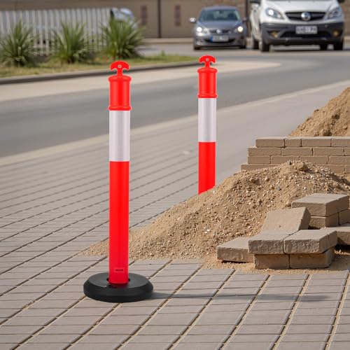 VEVOR 6 Pack Traffic Delineator Posts, 1140 mm Traffic Safety Cones with Fillable Base and Reflective Strips, Heavy Duty Delineator Posts for Construction Site, Parking Lot, Crowd Control, Red