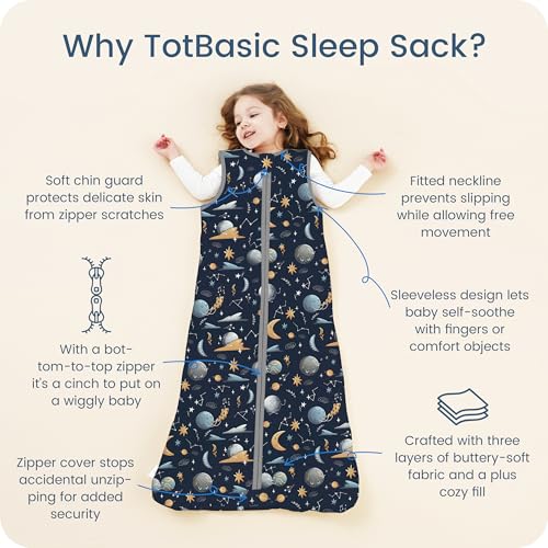 Image of 1.0 TOG Toddler Sleep Sack, Wearable Blanket Baby Sleeping Bag with 2-way Safe Zipper, Ultra Soft All Season Sleep Sack for 24-36-48 Months, 1 Pack(Night Sky)