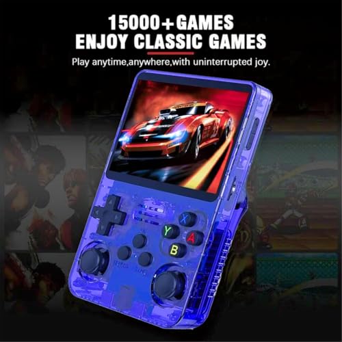 Image of PLUSPOINT R36S Portable Handheld Game Console (64GB) with 18000+ Retro Classic Preloaded Video Games, 3.5 Inch IPS Display,Rechargeable Battery , Pocket Arcade Gaming Device (Blue)