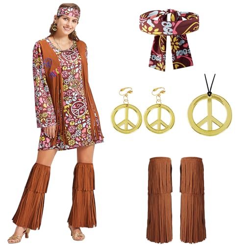 cuteDIY Kostüme Übergröße Faschingskostüme Damen 70er Jahre Karneval Kostüm Hippie