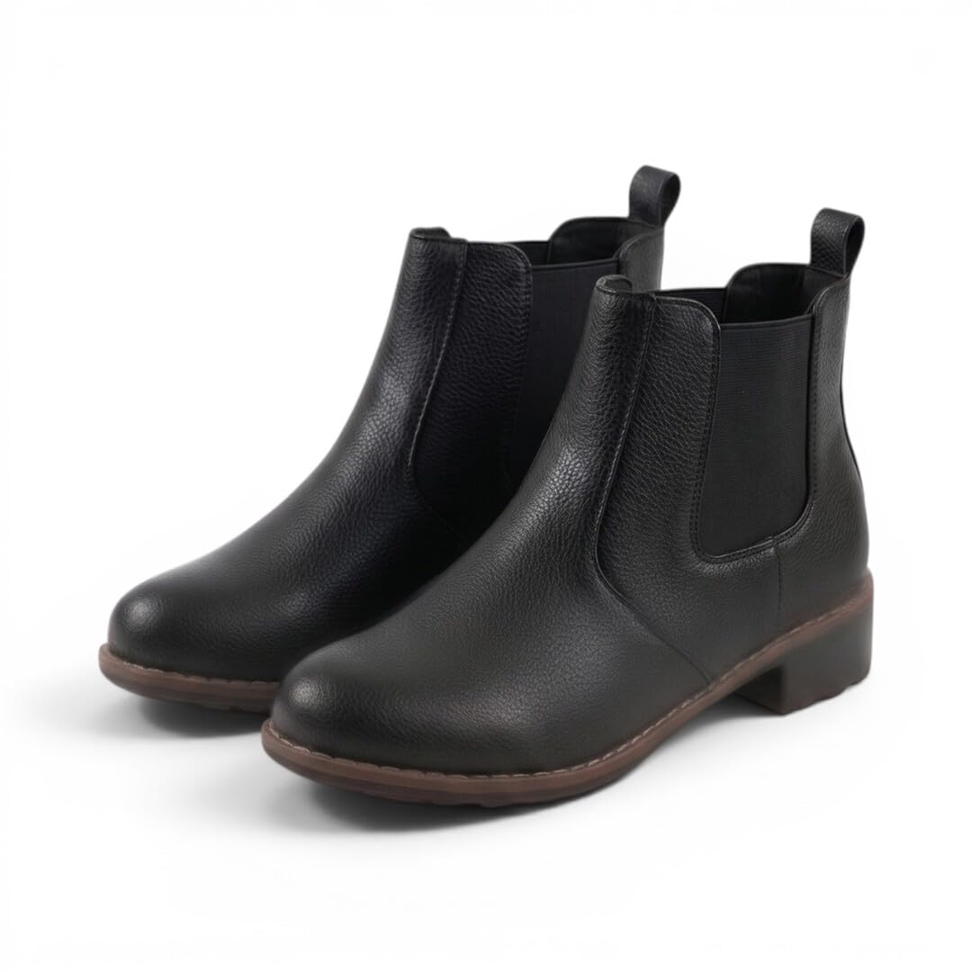 Women's Black Chelsea Ankle Boots | Slip-On Low Heel Boots | Comfortable Casual, Office & Winter Footwear for Women-image-37