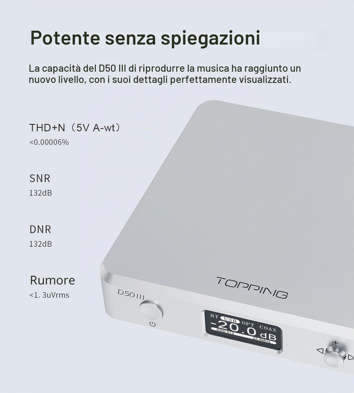 TOPPING D50 III DAC Preamplificatore - LDAC Bluetooth 5.1 Dual ES9039Q2M D/A chip supporta DSD512 PCM768kHz, regolazione PEQ e telecomando (nero)