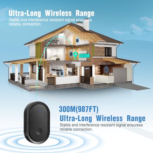 Brencco Funkklingel, 300m Reichweite IP55 Funkklingel Aussen Wasserdicht, Klingel Haustür, Türklingel Funk, Haustürklingel, Doorbell 5 Lautstärkestufen, 60 Melodien (Schwarz) – Bild 3