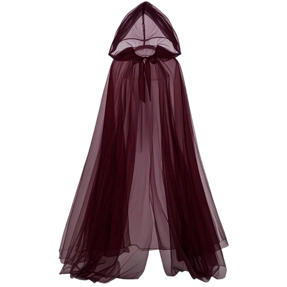 Cape de sorcière Halloween longue en tulle transparent noir à capuche pour adulte