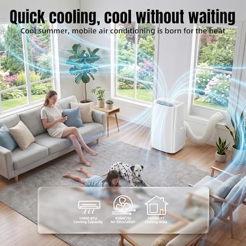Image of AKIRES 14000 BTU Portable Air Conditioners,3-IN-1 Portable AC Unit With Fan & Dehumidifier,Remote Control,24H Timer,Sleep Modes,Cools Room Up To 700 sq.ft,Suitable for Bedroom,Room, Office,Apartment