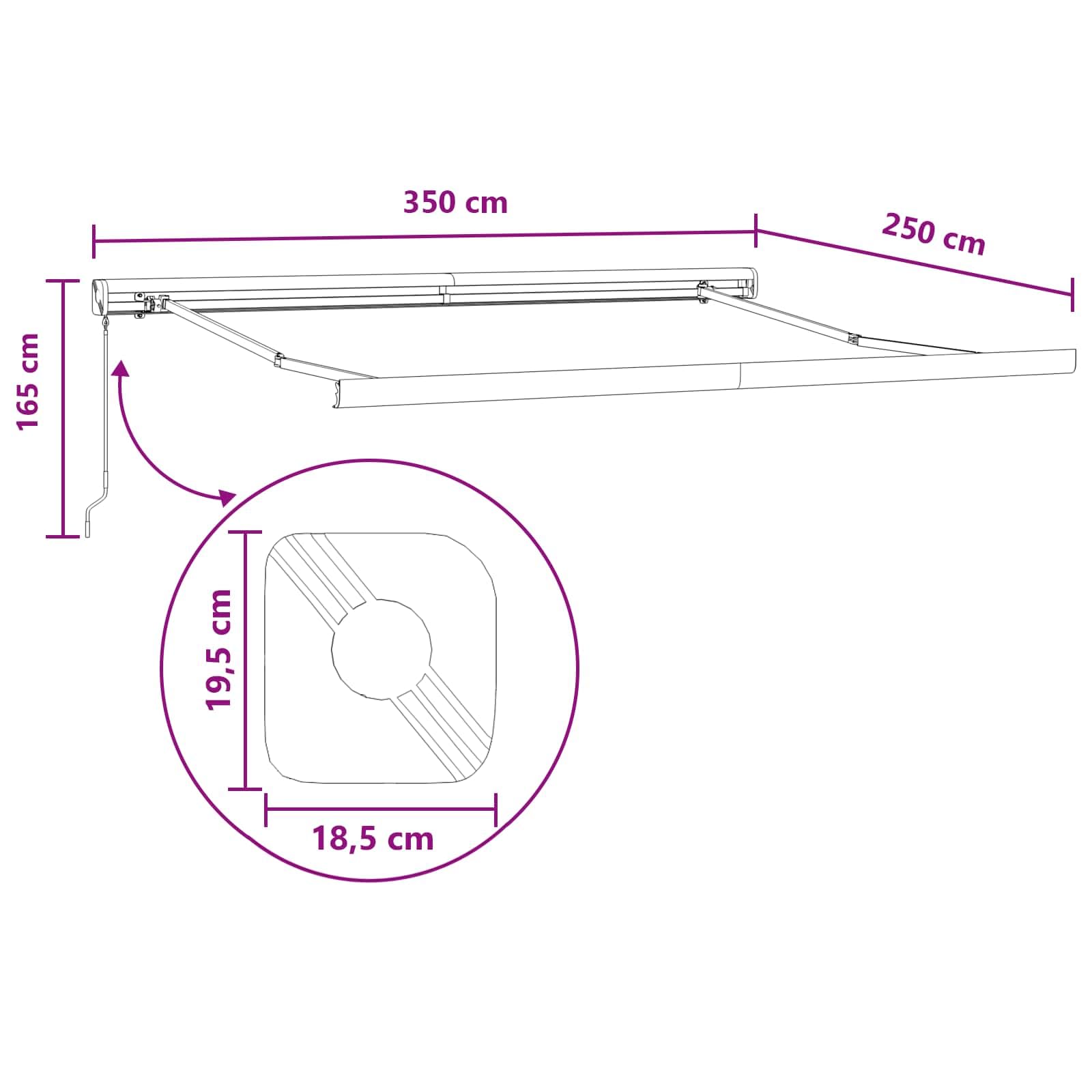 Tenda retrattile Grigio Chiaro Bianco 350 x 250 cm | Tela Poliestere Rivestimento PU, Costruzione Alluminio, Manuale, Per Giardino Terrazza