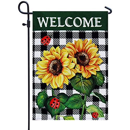 Welcome Fall Sunflower Ladybug Garden Flag- Buffalo Plaid Autumn Vertical Garden Yard Flags Banner 12 X 18 Sunflower Farmhouse Home Decor Decoration For Outside #TOP14