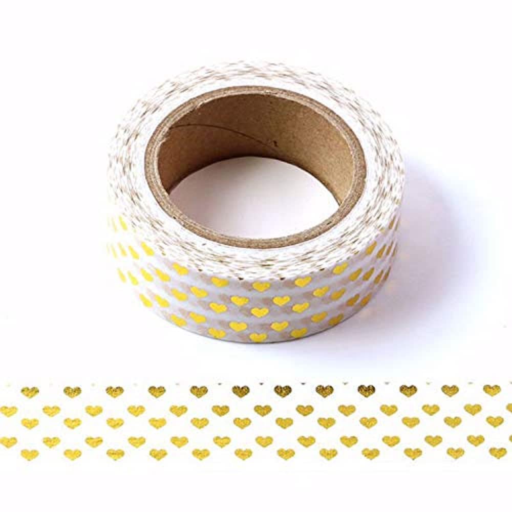 Syntego Gold,White White And Gold Foil Love Hearts Decorative Washi Tape 15Mm X 10M