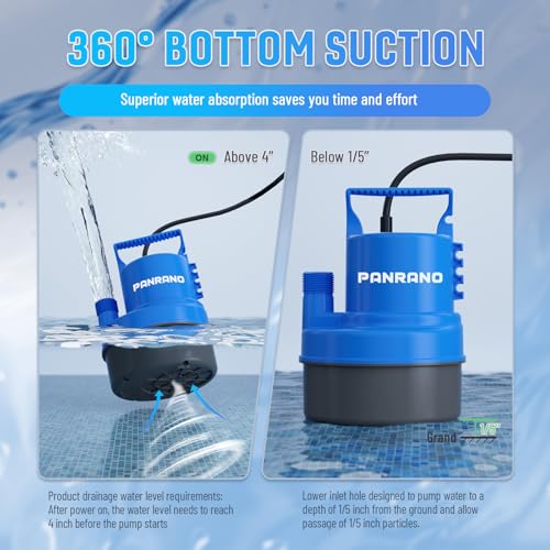 Image of 1 /3 HP Submersible Water Pump 2000 GPH Portable Small Sump Pump For Pool Cover, Basements, Puddles, Gardens Ponds With 16.4 Ft Power Cord and Hose Adapters, Sky Blue