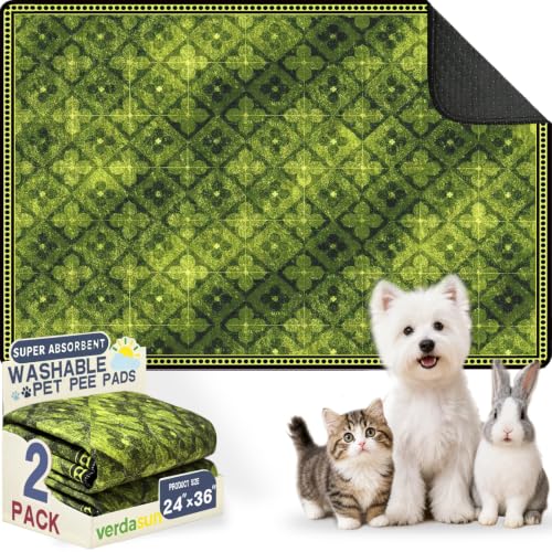 Image of Washable Training Pads for Dog Pee Pads for Dogs - Reusable & Super Absorbent Puppy Pads Pet Potty Crates Dog Supplies Puppy Essentials Green /Multi 24 inch x 36 inch, 2 Pack