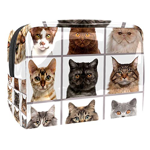 Trousse de toilette portable avec fermeture éclair pour femme - Rangement pratique - Neuf têtes de chat Cover